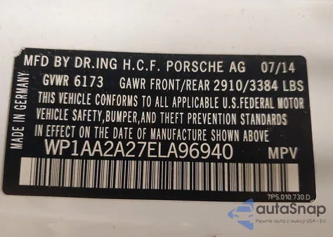 2014 Porsche Cayenne из США, поврежденный, VIN WP1AA2A27ELA96940